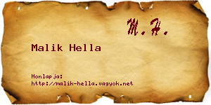 Malik Hella névjegykártya